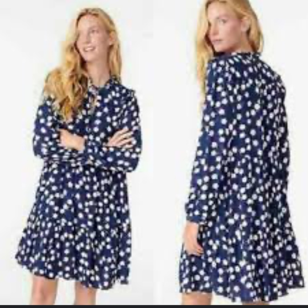 J. Crew Tie Neck Tiered Dress Floral Scattered Peony Print Small NWOT - Picture 2 of 15